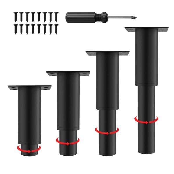 Dikeo Metal Adjustable Furniture Legs 4.72-7.08 Inch, 4 Pack Cabinet Legs Couch Legs, Heavy Duty Adjustable Height Replacement Legs for Sofa/Table/Dresser/Bed, Legs for Furniture Set of 4 - Black