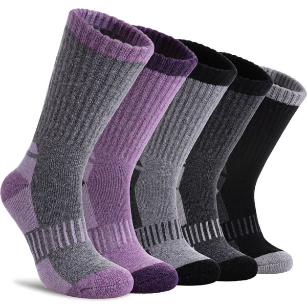 DYW Womens Merino Wool Hiking Socks Thermal Warm Winter Boot Crew Socks Cushion Work Walking Gift Socks 5 Pairs （5 Pairs Color Mix A）