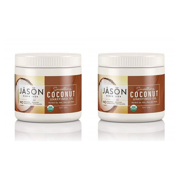 JASON Smoothing Coconut Unrefined Oil For Skin Hair And Nails 15 oz ( 2 BOTTLES)