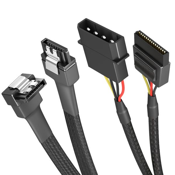 KabelDirekt – 30cm 4-pin Molex to 15-pin SATA power cable + 60cm 7-pin SATA 3 data cable 6 Gbit/s angled 90°