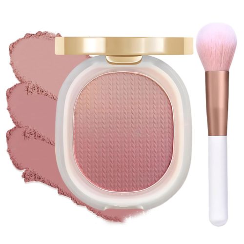 Lilyloria Matte Face Blush Powder for ‌Cheeks‌ with Brush ‌Blendable‌ Long-wear Olive complexion Talc-free (03) Plum Rose