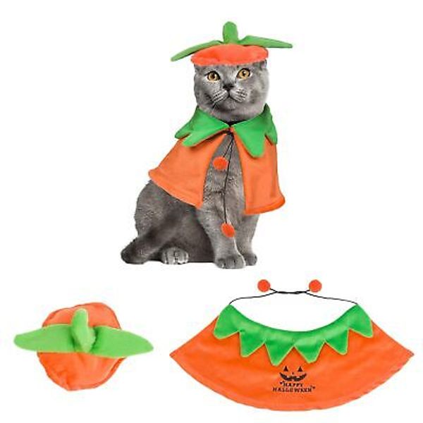 Halloween Cat Costumes Cat Kitten Halloween Pumpkin Cloak Hat Set Pet Hallowe...