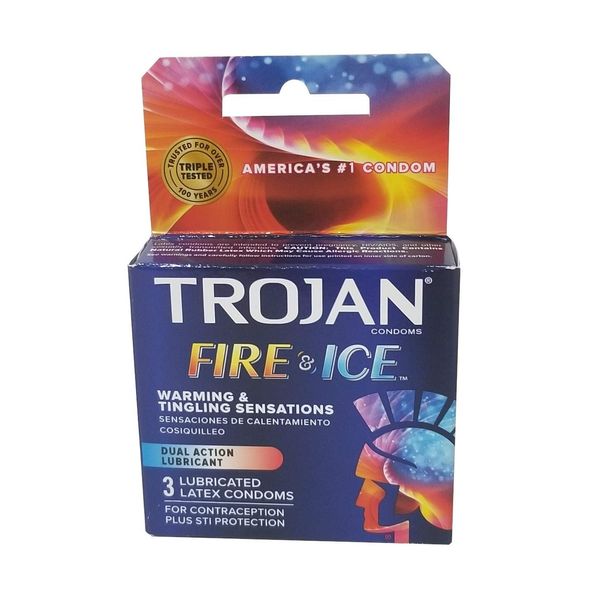 Trojan Pleasure Fire & ICE Dual Action Ultrasmooth Lubricated Premium Latex Condoms - 12 Packs 3 Condoms in Each Pack (36 Condoms Total)