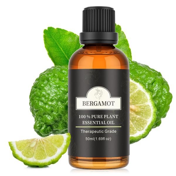 Poven Bergamot Essential Oil 50ml Natural 100% Bergamot Essential Oil Natural Aroma Oil for Aroma Diffuser Humidifier Bergamot Essential Oil Citrus