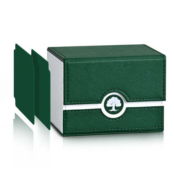 UAONO MTG Card Deck Box for Trading Cards,Sideload Commander Deck Box Fits 120+ Sleeved Cards, PU Leather Card Storage Box for Magic YuGiOh PTCG Cards (A- Green&White)