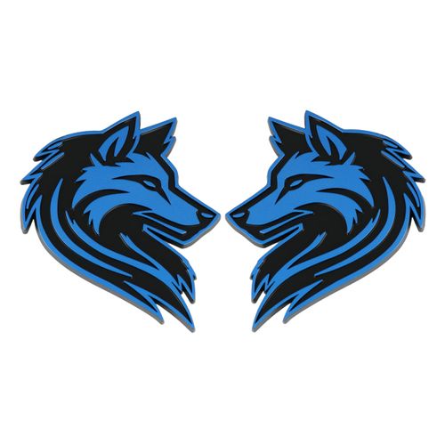 Wolf Emblem, Husky Dog Custom Badge 3D Decal Sticker, Durable Weatherproof Exterior Trunk Hood Fender, Car Truck SUV (Set of 2) (Blue)
