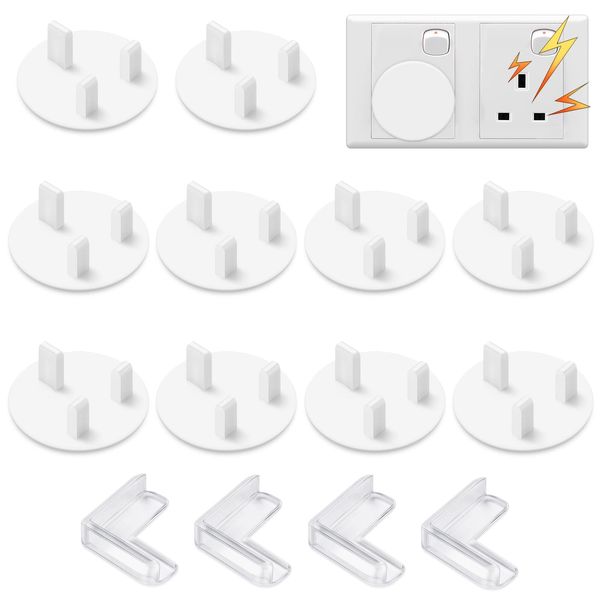 10 Plug Socket Covers UK+4 Corner Protector,Plug Covers for Sockets UK,Plug Protectors Baby Plug Socket Covers,Socket Covers Baby UK,Child Safety Plug Socket Covers,Safety Plug Covers for Sockets Baby