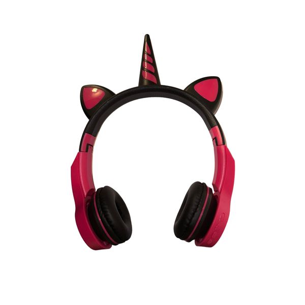 Amzberks Wireless Gaming Headset, Unicorn Ear LED Lighting Cat Ear Gaming Headset, Bluetooth 5.0, Foldable Headphones with Noise Cancelling Microphone for Adults or Children (Black_Pink)