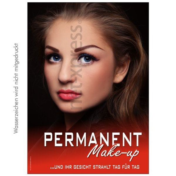 Poster Permanent Make-up, Werbeplakat Plakat Werbeplakate Motiv Vorlage Druck, Ausführung:Stockfahne beidseitig DIN A2