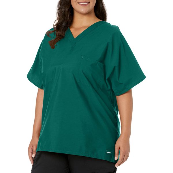 Landau Essentials Unisex Relaxed Fit 1-Pocket V-Neck Scrub Top 7502 Hunter Green