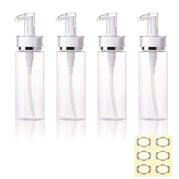 Apstaqeoo 4Pcs 155ML Plastic Pump Bottles Empty Lotion Dispenser Refillable Clear Travel Bottles Makeup Cosmetic Container With Pump Head for Toiletries Hand sanitizer Shampoo Massage Cleansing Oil