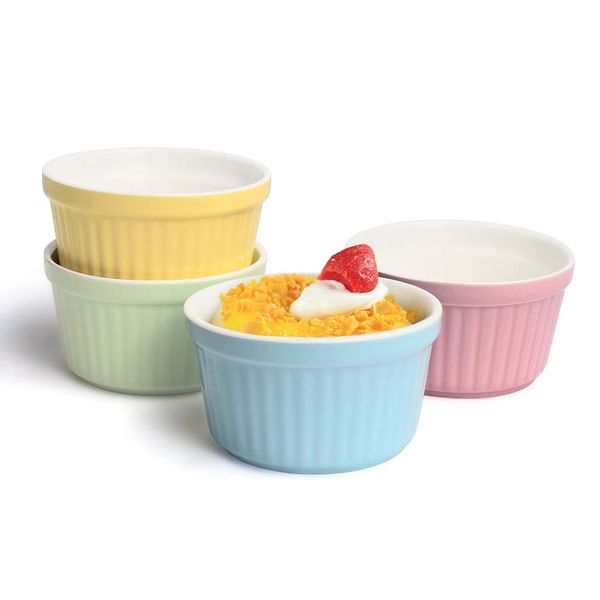 Soufflé Moulds, Pack of 4 Creme Brulee Bowls, Pie Mould, 180 ml, Small Casserole Dishes Suitable for Kitchen Baking (color)