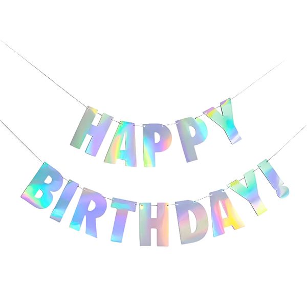 Happy Birthday Banner Holographic - GREATRIL Colourful Birthday Signs for Birthday Party Backdrop Decoration