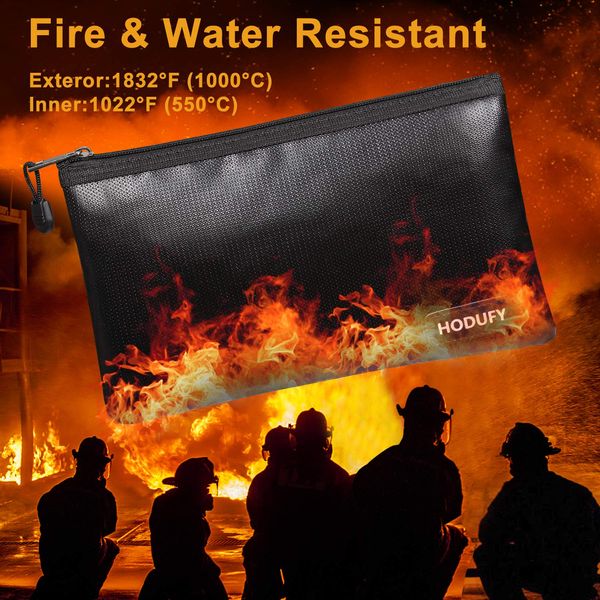 Hodufy Fireproof Money Bag, 10.6"x6.7" Fireproof and Waterproof Cash Bag, 5" x 8" Small Fireproof Bag, Fireproof Bank Bag, Fireproof Safe Storage Pouch Envelope for Document, Bank Deposit,Passport