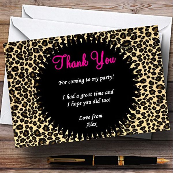 Leopard Print Pink Personalised Party Thank You Cards