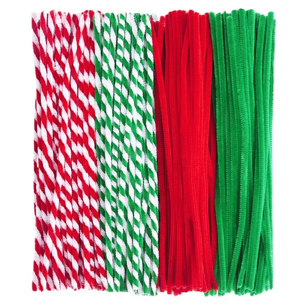 Livder 400 Pieces Christmas Pipe Cleaners Chenille Stems for DIY Art Crafts Decorations Supplies, Red Green White