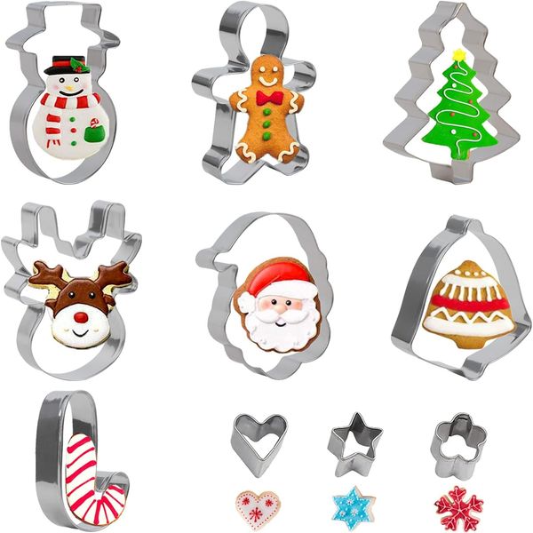 SULOLI Christmas Cookie Cutter Set,10Pack Christmas Biscuit Cutters Christmas Tree Reindeer Snowman Gingerbread Man Santa Cookie Cutters for Baking