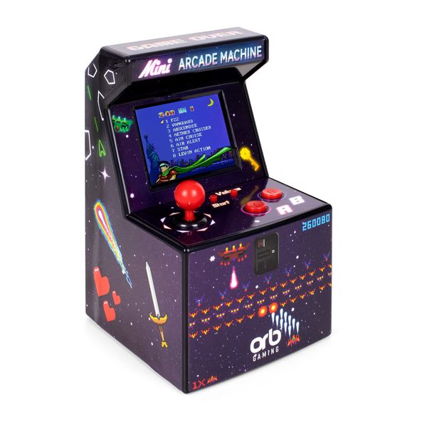 Mini Arcade Machine Handheld Console - 240 In-Built 8-Bit Retro Games, 2.5” Full Colour Screen, 8-Way Joystick, Volume Control Retro Handheld Game Console - ThumbsUp!