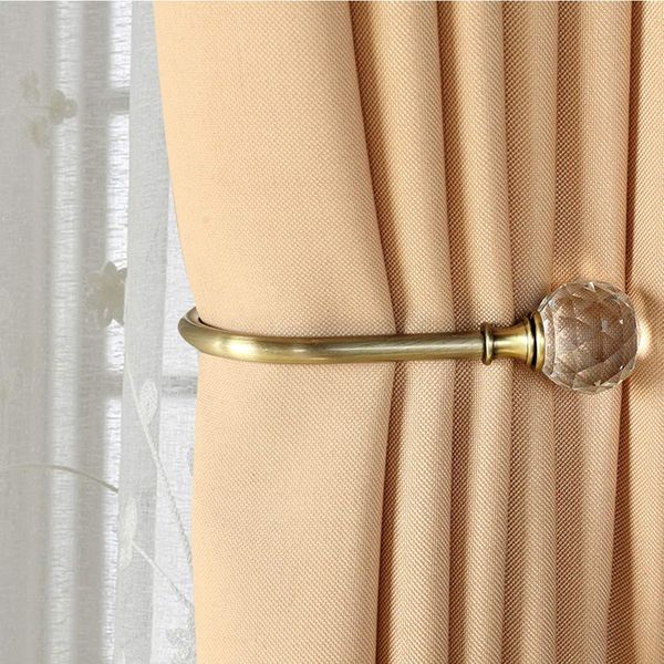 PHOEWON Curtain Holdbacks Acrylic Crystal Ball Curtain Tie Backs U Shaped Metal Curtain Holdbacks Wall Mounted Curtain Hook backs, 2 Pack (Bronze)