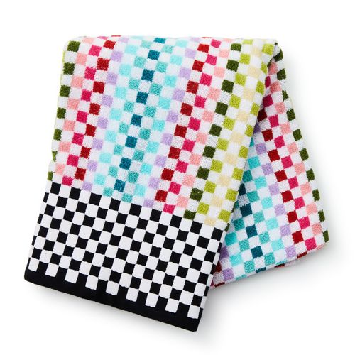 MACKENZIE-CHILDS Bath Towel, Cute Decorative Bathroom Towel, Rainbow Micro Check