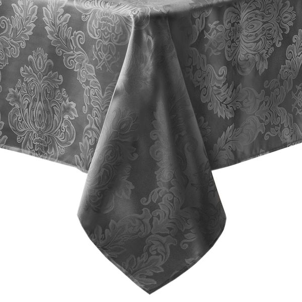 Newbridge Barcelona Luxury Damask Fabric Tablecloth, 100% Polyester, No Iron, Soil Resistant Dining Room, Party Banquet and Holiday Tablecloth, 52 Inch x 52 Inch Square, Gray