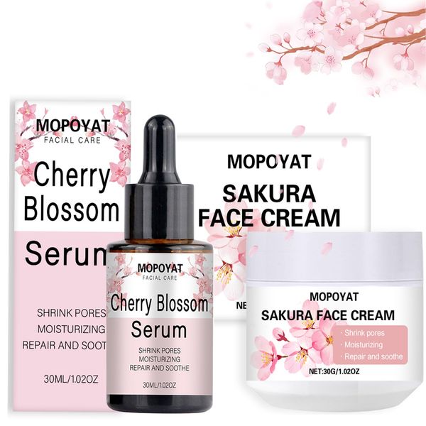 Moisturize Fresh Cherry Blossom Face Serum & Cream Set,Skincare Gifts For Teenage Girls,Brightening Face Serum丨Cream, Skin Care Kit for Lighten&Soothe Skin, Reduce Acne (Cherry Blossom)