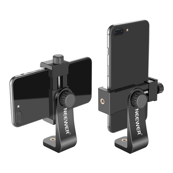 Neewer Smartphone Holder Vertical Bracket with 1/4" Tripod Mount Phone Clip Adapter for 12/11 Pro Max/X/XR, S20+/S20, P40 Pro and Other Smartphones (Black)