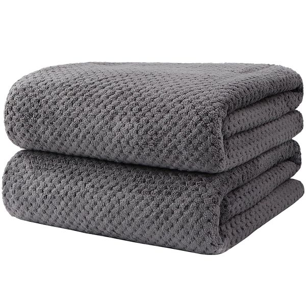 HOMEXCEL Bath Towel Set Pack of 2, (27 x 54 Inches) Microfiber Ultra Soft Highly Absorbent Bath Towel, Lightweight and Quick Drying Towels for Body, Sport, Yoga, SPA, Fitness, Grey