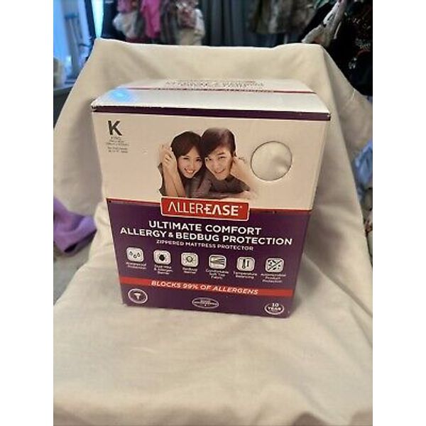 ALLEREASE ZIPPERED MATTRESS PROTECTOR KING SIZE WHITE WATERPROOF ANTIMICROBIAL