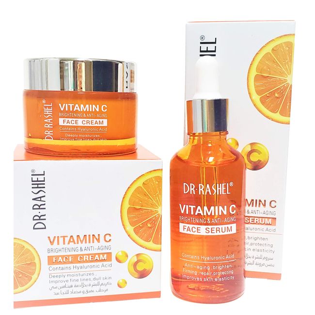 Dr Rashel Vitamin C Face Serum And Vitamin C Face Cream Variety Pack | Hyaluronic Acid, Anti Aging and Collagen Essence