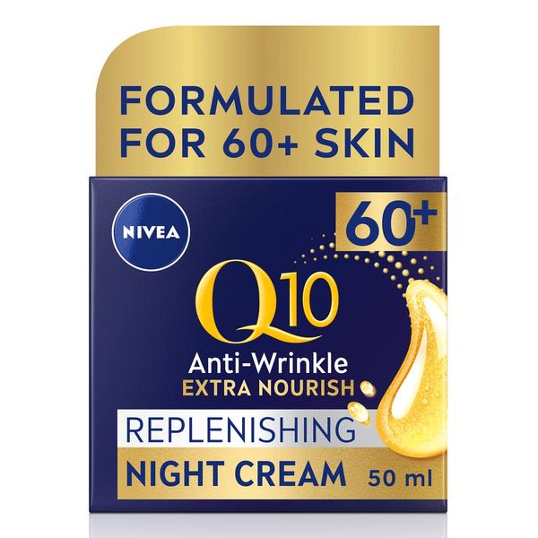 NIVEA Q10 Power 60 + Skin Anti-Wrinkle + Replenishing Night Cream (50 ml), Powerful Anti Ageing Cream, Night-Time Moisturiser for Women with Coenzyme Q10, Night Face Cream