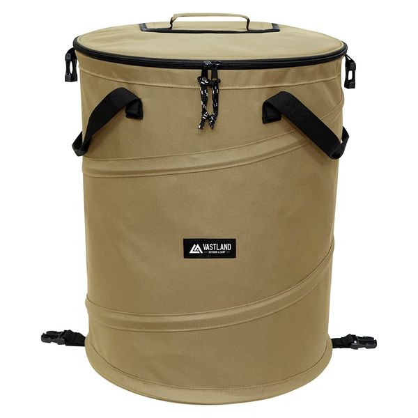 Vastland Pop Up Trash Box Outdoor Camping Trash Can Medium 70L Capacity Tan with Quick Flap