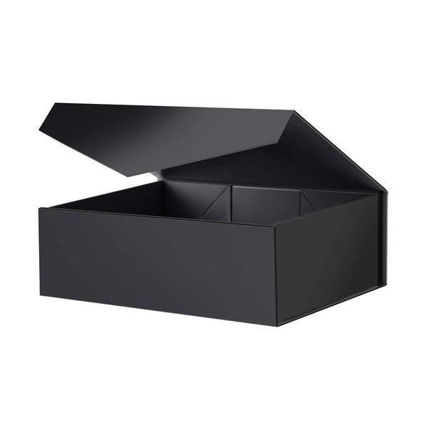 BLK&WH Gift Box 13.5x9x4.1 Inches, Large Gift Box with Lid, Black Gift Box, Groomsman Box, Collapsible Gift Box with Magnetic Lid (Matte Black)