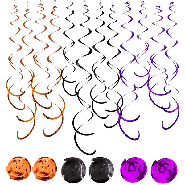 30Pc Halloween Party Party Swirl Decorations Foil Swirl Hanging Decoration Plastic Streamer for Ceiling 22 in (Black Purple and Orange)