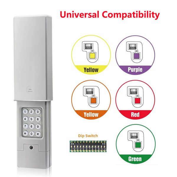 Universal Garage Door Wireless Keypad Opener for LiftMaster DIP Control 2 Doors