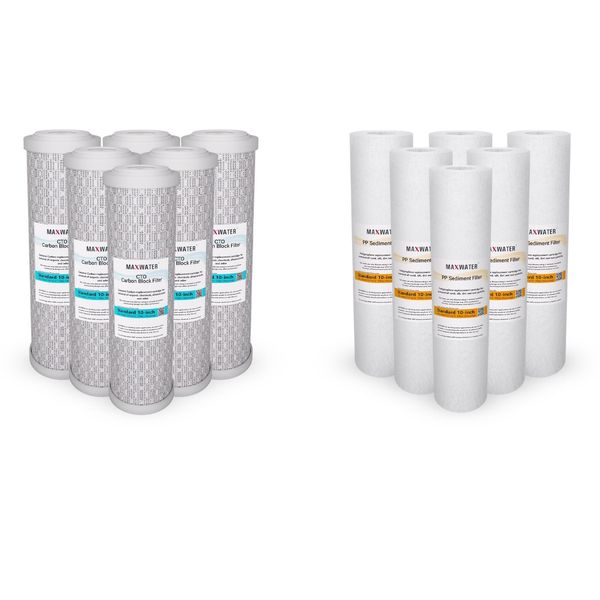 12 Pack Reverse Osmosis Replacement Filters 2.5"x10" Sediment & CTO Carbon Block