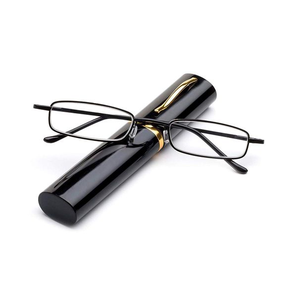 KoKoBin Metal frame Reading Glasses Portable Spring Hinge Reading Unisex reader with glasses case(black，+2.5