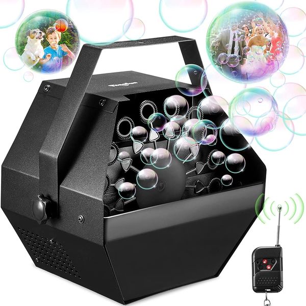 Theefun Bubble Machine: Wired and Wireless Remote Control Bubble Blower Machine with Over 800+ Bubbles/M, Plug-in Kids Bubble Maker for Parties Weddings Birthday-Indoor & Outdoor Use with AC Adapter