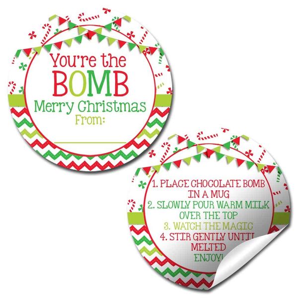 You're The Bomb Merry Christmas Themed Hot Cocoa Bomb Sticker Labels, Total of 40 2" Circle Stickers (20 Sets of 2) by AmandaCreation