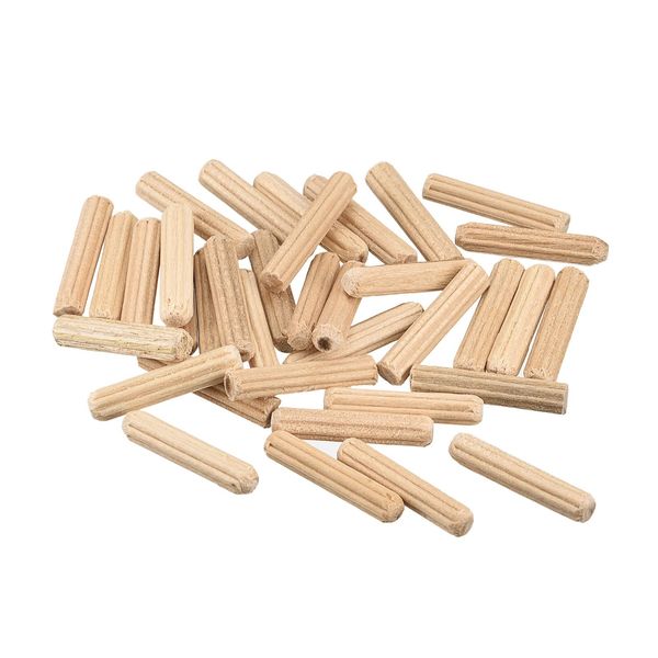 sourcing map Wooden Dowel Pins 100pcs 4x20mm(5/32"x3/4") Fluted Beveled Ends Wood Dowel Pegs Kiln Dried Hardwood for Woodworking Furniture Shelf