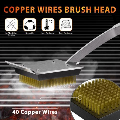 ENLOY Copper Wire Grill Brush Replacement Head, Grill Cleaning Bristle Brush with 4 Screws, BBQ Cleaning Replacement Brush Head for Gas, Porcelain, Ceramic, Cast Iron, Stainless Steel Grills and More