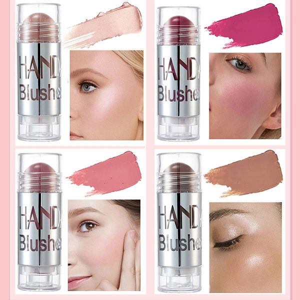 4 Farben Face Blush Stick, Matte Highlight Blush Stick Contouring Concealer Stick, Langanhaltender, wasserfester, natürlicher, glatter Rouge-Cremestift für Wangen, Augen und Lippen (B)