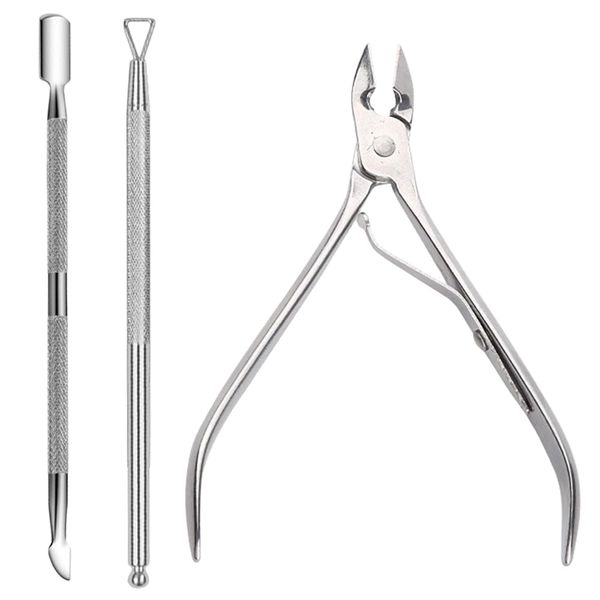 3 PCS Cuticle Remover Tool Set Stainless Steel Cuticle Trimmer with Cuticle Pusher and Cuticle Scraper Professional Cuticle Cutter Manicure Pedicure Tool for Fingernails and Toenails