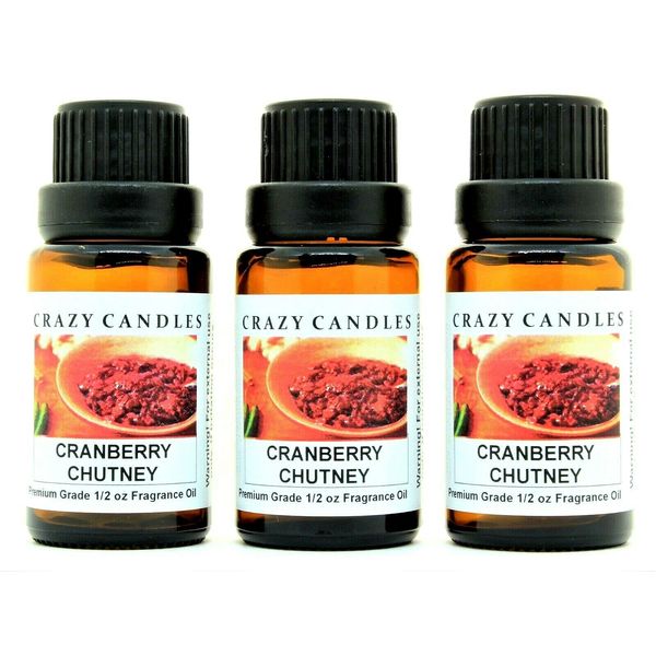 Crazy Candles Cranberry Chutney 3 Bottles 1/2 FL Oz Each (15ml) Premium Grade Scented Fragrance Oil