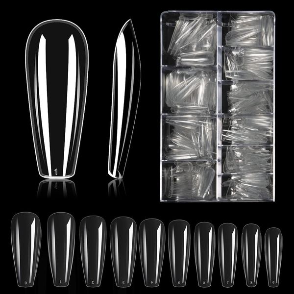 Carehabi Nail Tips, 500 Pieces False Nail Acrylic Artificial Nail Tips with Storage Case for Nail Salons and DIY Nail Art at Home 10 Sizes