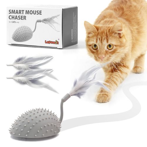 Lepawit Interactive Cat Toys for Indoor Cats, Automatic Moving Cat Mouse Cat Toys with Feather Tail, Cat Exercise Electric Toys, USB Rechargeable