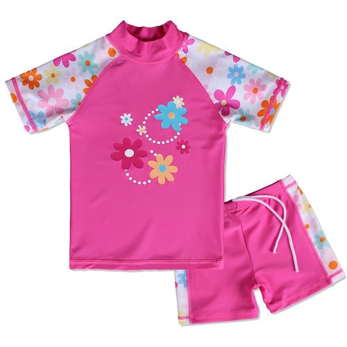 BAOHULU Girls Swimsuit Two Piece Tankini UPF 50+ UV Protective Rash Guard Set 3-12 Years S240_HotPinkShort_10A