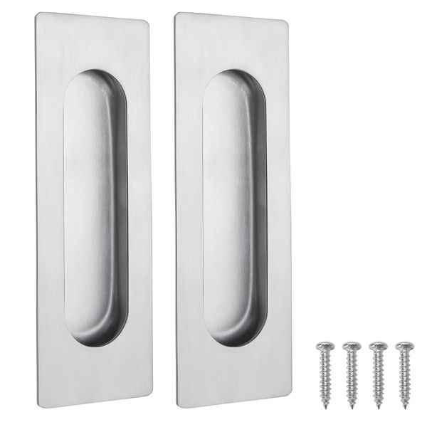 Malimali 120mm Sliding Door Handles Recessed Finger Flush Pulls for Kitchen Cabinet Door Closet Door Stainless Steel Rectangular Door Pulls Cupboard Hardware (Brushed Steel, 2 Pack)