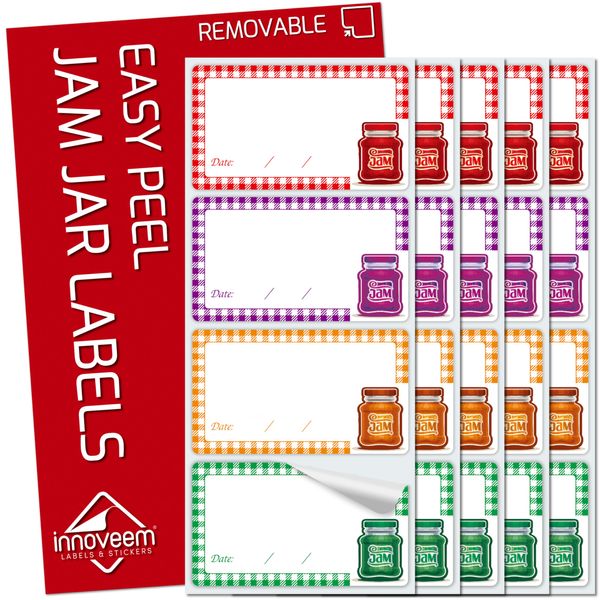 Jam Labels Easy Peel Off - 64 Jam Jar Labels Self Adhesive Vintage, Perfectly Sized (8.75 x 5cm) Waterproof Jam Pot Labels, Premium Labels for Jams and Preserves, Jam Labels for Jars by Innoveem