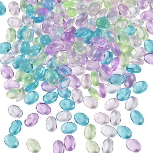 LUSSO LIA Oval Pebbles Transparent and Coloured Stones Aquarium Marbles Table Scatter Stones Decorative Nuggets Vase Filler Beads Plant Pot Decoration 200pcs (Multicoloured Transparent)